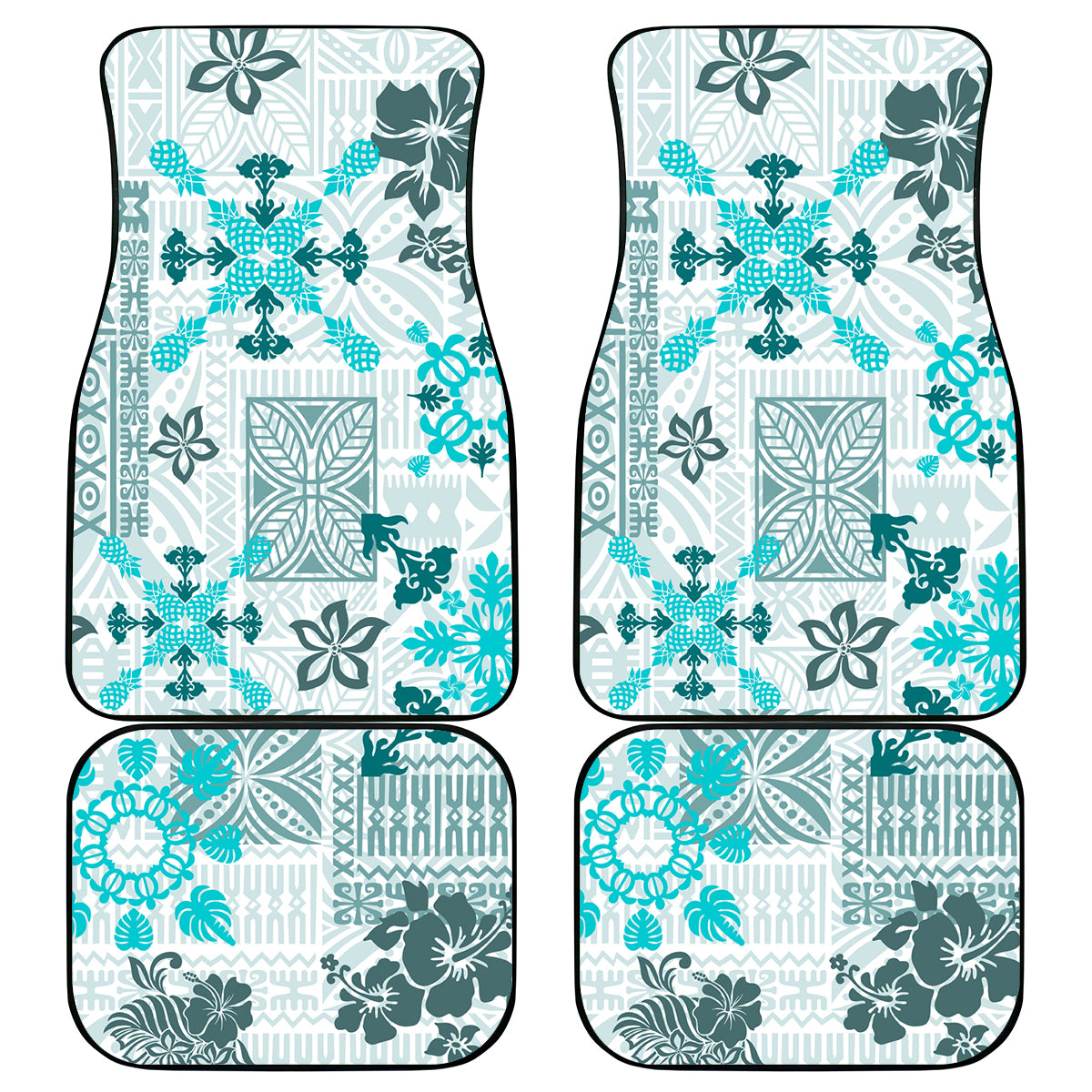 Hawaii Tapa Tribal Car Mats With Hawaiian Quilt Pattern Aqua LT9 - Wonder Print Shop