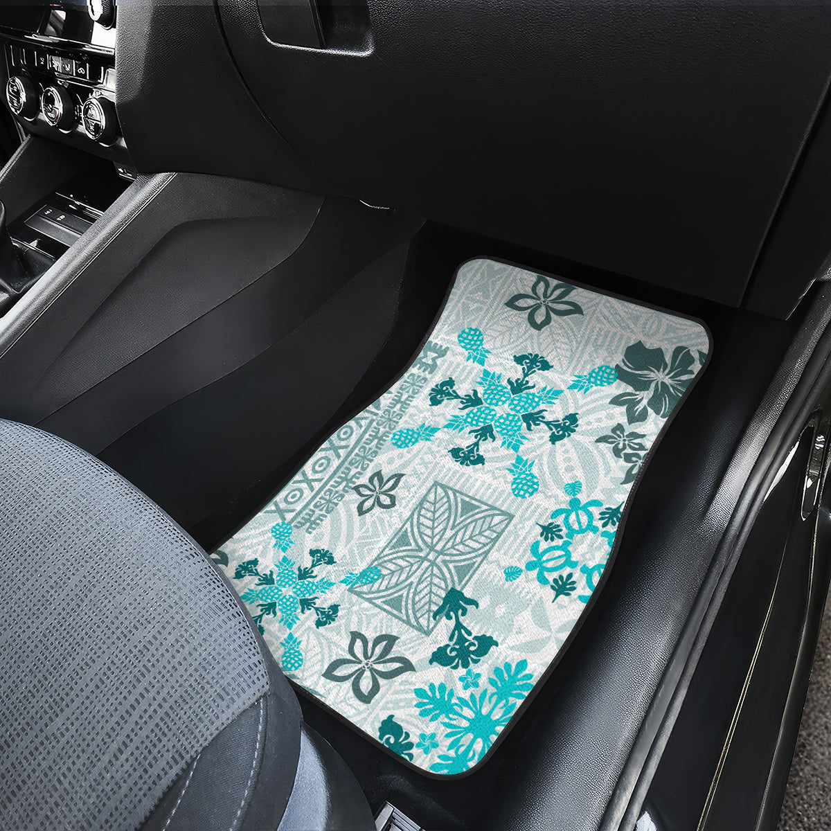 Hawaii Tapa Tribal Car Mats With Hawaiian Quilt Pattern Aqua LT9 - Wonder Print Shop