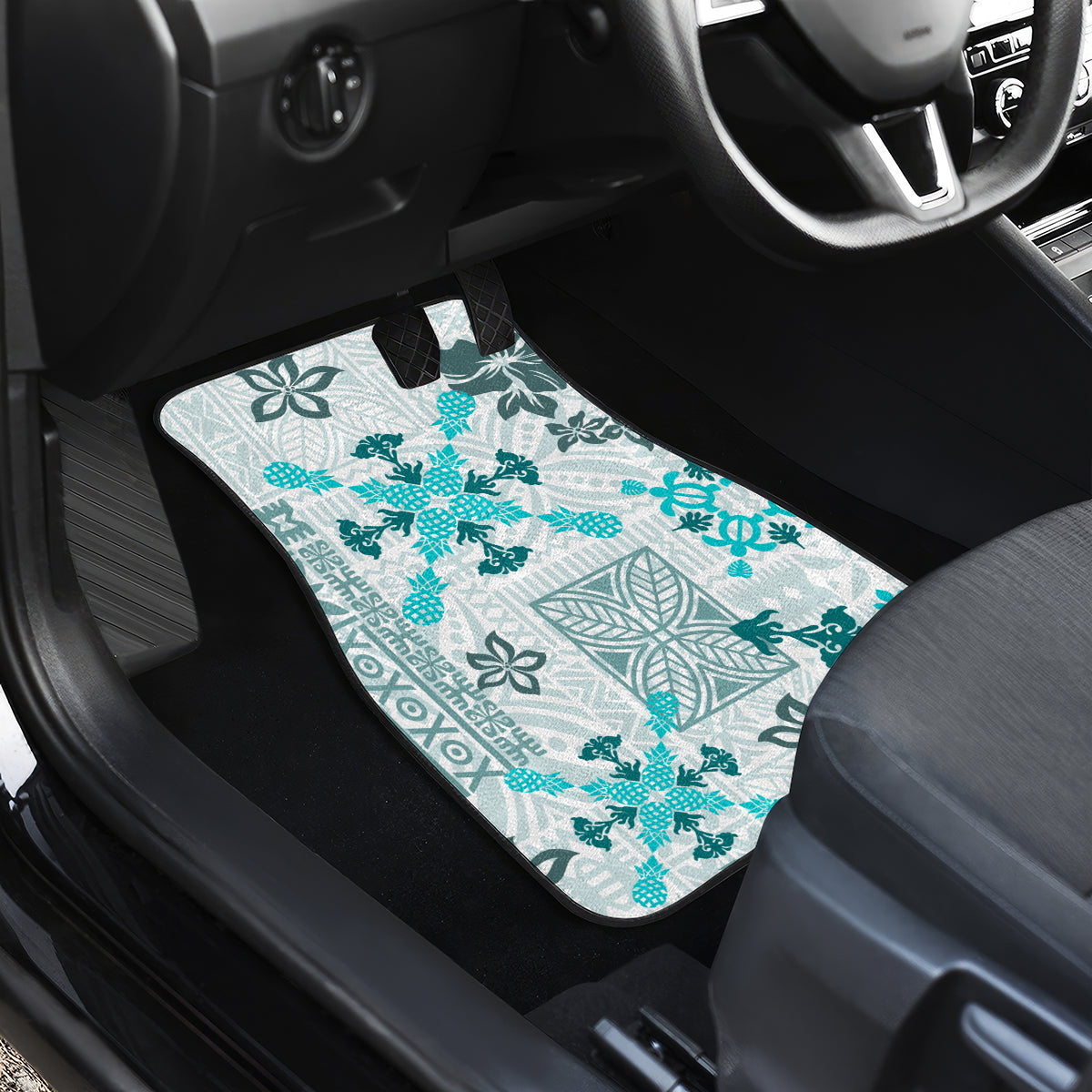 Hawaii Tapa Tribal Car Mats With Hawaiian Quilt Pattern Aqua LT9 - Wonder Print Shop