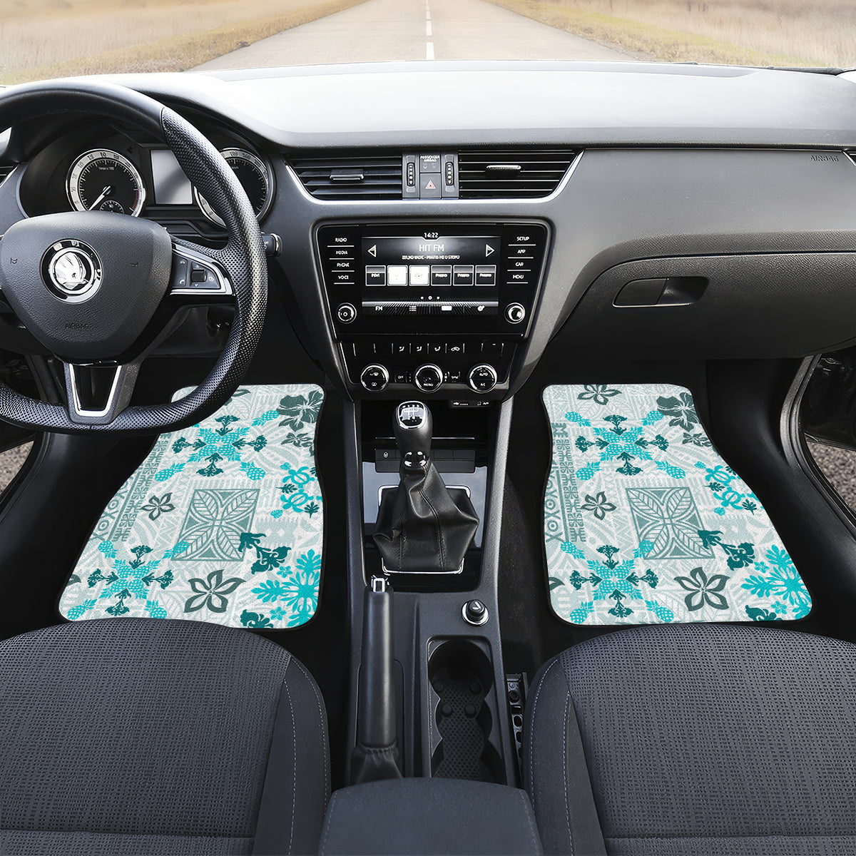Hawaii Tapa Tribal Car Mats With Hawaiian Quilt Pattern Aqua LT9 - Wonder Print Shop