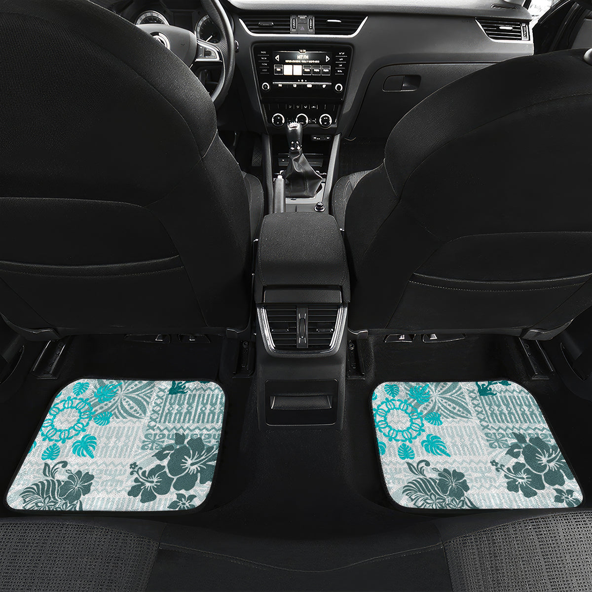 Hawaii Tapa Tribal Car Mats With Hawaiian Quilt Pattern Aqua LT9 - Wonder Print Shop