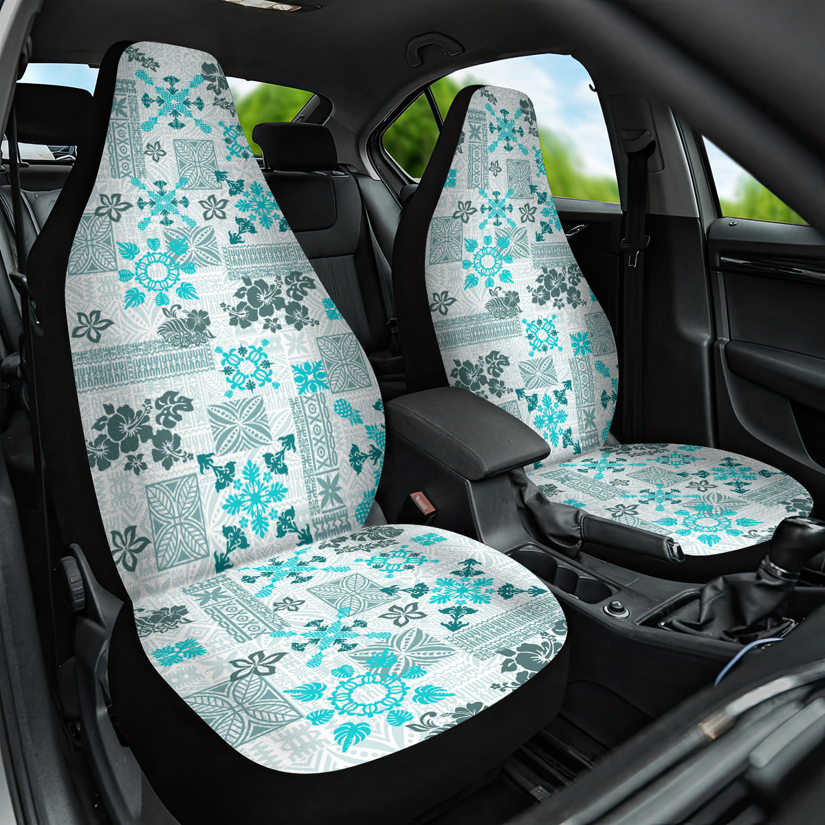 Hawaii Tapa Tribal Car Seat Cover With Hawaiian Quilt Pattern Aqua LT9 - Wonder Print Shop