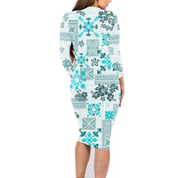 Hawaii Tapa Tribal Family Matching Long Sleeve Bodycon Dress and Hawaiian Shirt With Hawaiian Quilt Pattern Aqua LT9 - Wonder Print Shop