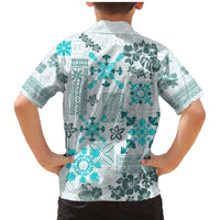 Hawaii Tapa Tribal Family Matching Mermaid Dress and Hawaiian Shirt With Hawaiian Quilt Pattern Aqua LT9 - Wonder Print Shop