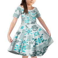 Hawaii Tapa Tribal Family Matching Mermaid Dress and Hawaiian Shirt With Hawaiian Quilt Pattern Aqua LT9 - Wonder Print Shop