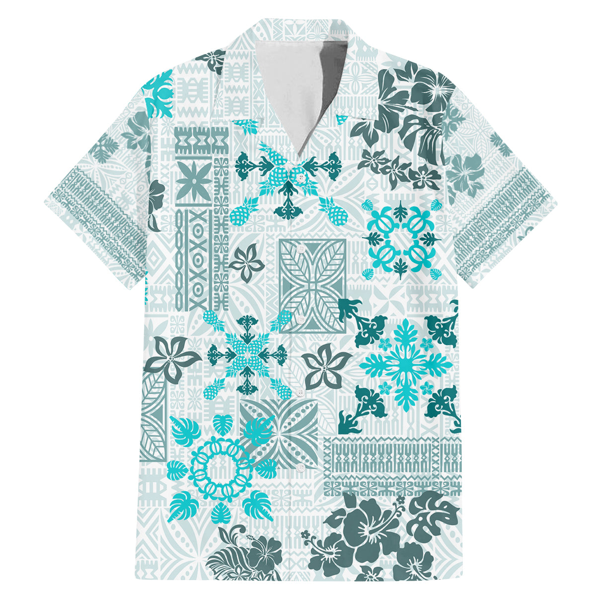 Hawaii Tapa Tribal Family Matching Mermaid Dress and Hawaiian Shirt With Hawaiian Quilt Pattern Aqua LT9 - Wonder Print Shop
