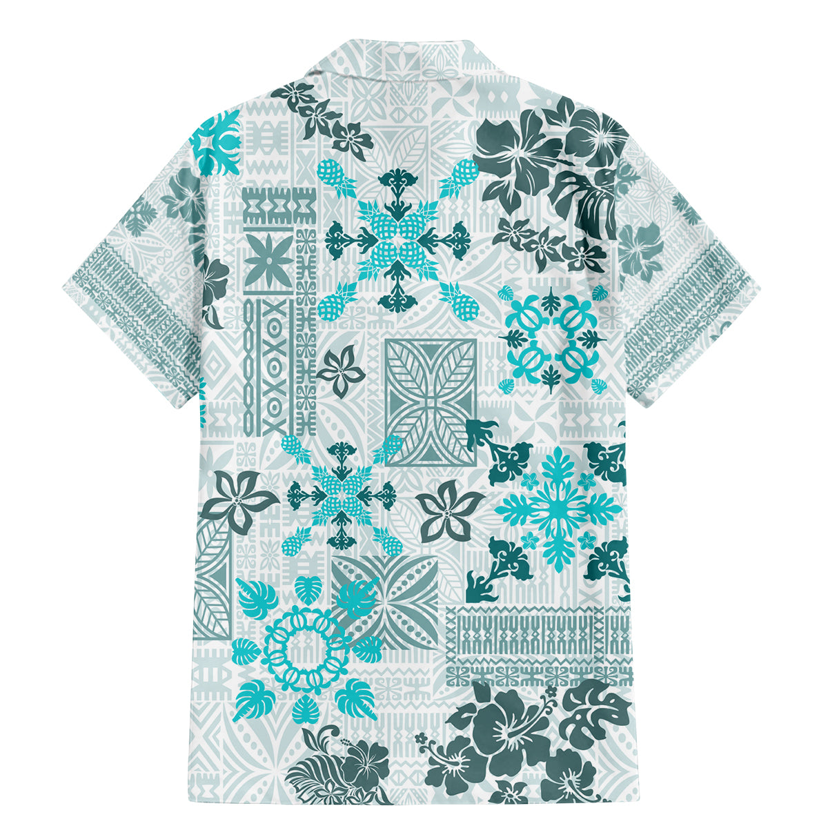 Hawaii Tapa Tribal Family Matching Mermaid Dress and Hawaiian Shirt With Hawaiian Quilt Pattern Aqua LT9 - Wonder Print Shop