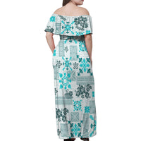 Hawaii Tapa Tribal Family Matching Off Shoulder Maxi Dress and Hawaiian Shirt With Hawaiian Quilt Pattern Aqua LT9 - Wonder Print Shop
