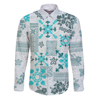 Hawaii Tapa Tribal Family Matching Puletasi Dress and Hawaiian Shirt With Hawaiian Quilt Pattern Aqua - Wonder Print Shop