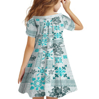 Hawaii Tapa Tribal Family Matching Short Sleeve Bodycon Dress and Hawaiian Shirt With Hawaiian Quilt Pattern Aqua - Wonder Print Shop