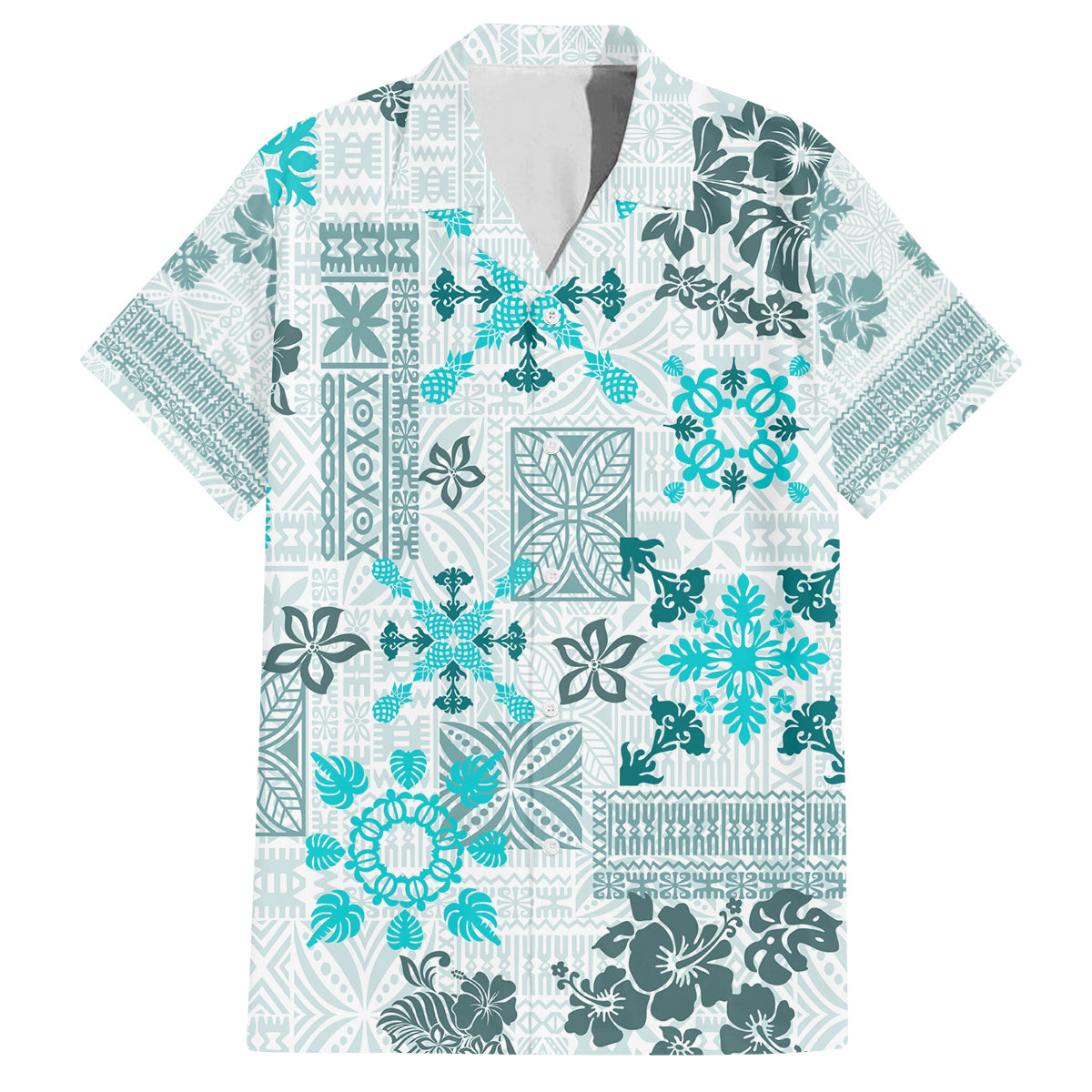 Hawaii Tapa Tribal Family Matching Summer Maxi Dress and Hawaiian Shirt With Hawaiian Quilt Pattern Aqua - Wonder Print Shop
