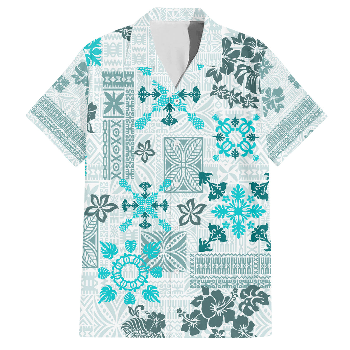 Hawaii Tapa Tribal Hawaiian Shirt With Hawaiian Quilt Pattern Aqua - Wonder Print Shop