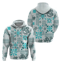 Hawaii Tapa Tribal Hoodie With Hawaiian Quilt Pattern Aqua - Wonder Print Shop