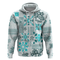 Hawaii Tapa Tribal Hoodie With Hawaiian Quilt Pattern Aqua - Wonder Print Shop