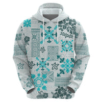 Hawaii Tapa Tribal Hoodie With Hawaiian Quilt Pattern Aqua - Wonder Print Shop