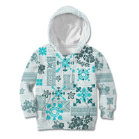 Hawaii Tapa Tribal Kid Hoodie With Hawaiian Quilt Pattern Aqua - Wonder Print Shop