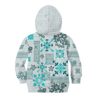 Hawaii Tapa Tribal Kid Hoodie With Hawaiian Quilt Pattern Aqua - Wonder Print Shop