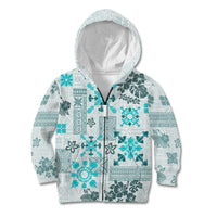 Hawaii Tapa Tribal Kid Hoodie With Hawaiian Quilt Pattern Aqua - Wonder Print Shop