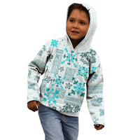 Hawaii Tapa Tribal Kid Hoodie With Hawaiian Quilt Pattern Aqua - Wonder Print Shop