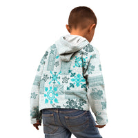 Hawaii Tapa Tribal Kid Hoodie With Hawaiian Quilt Pattern Aqua - Wonder Print Shop