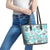 Hawaii Tapa Tribal Leather Tote Bag With Hawaiian Quilt Pattern Aqua - Wonder Print Shop