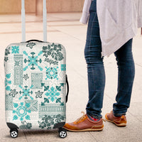 Hawaii Tapa Tribal Luggage Cover With Hawaiian Quilt Pattern Aqua - Wonder Print Shop