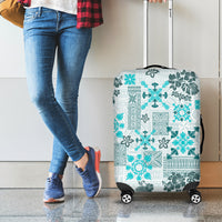 Hawaii Tapa Tribal Luggage Cover With Hawaiian Quilt Pattern Aqua - Wonder Print Shop