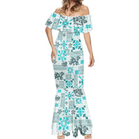 Hawaii Tapa Tribal Mermaid Dress With Hawaiian Quilt Pattern Aqua - Wonder Print Shop