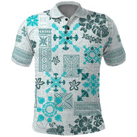 Hawaii Tapa Tribal Polo Shirt With Hawaiian Quilt Pattern Aqua - Wonder Print Shop