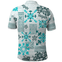 Hawaii Tapa Tribal Polo Shirt With Hawaiian Quilt Pattern Aqua - Wonder Print Shop