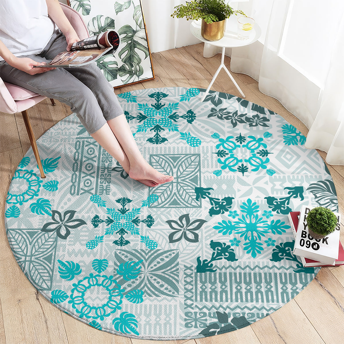 hawaii-tapa-tribal-round-carpet-with-hawaiian-quilt-pattern-aqua