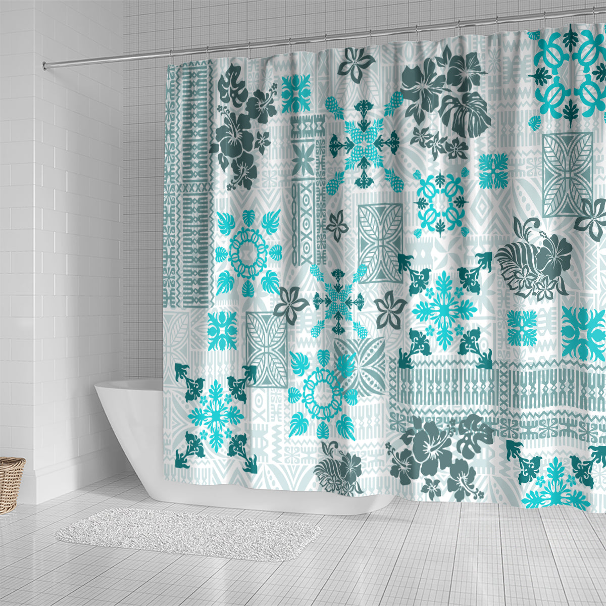 hawaii-tapa-tribal-shower-curtain-with-hawaiian-quilt-pattern-aqua