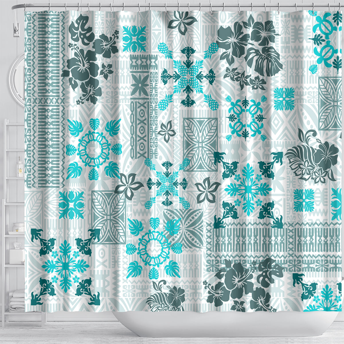 hawaii-tapa-tribal-shower-curtain-with-hawaiian-quilt-pattern-aqua