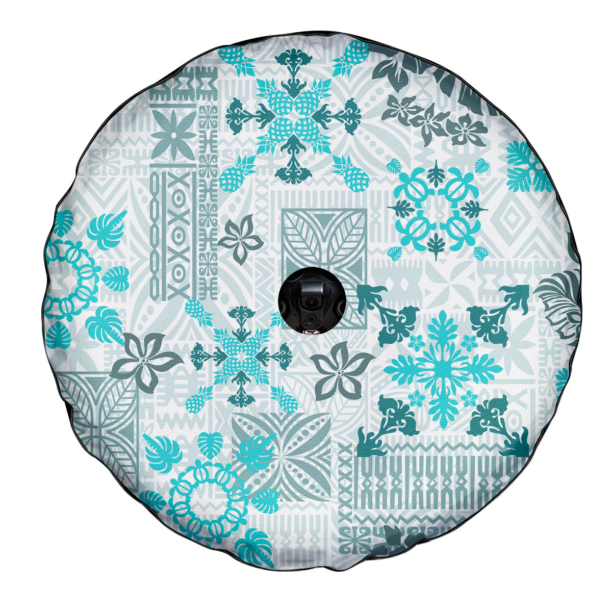 Hawaii Tapa Tribal Spare Tire Cover With Hawaiian Quilt Pattern Aqua - Wonder Print Shop