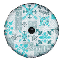 Hawaii Tapa Tribal Spare Tire Cover With Hawaiian Quilt Pattern Aqua - Wonder Print Shop