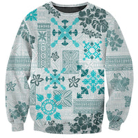 Hawaii Tapa Tribal Sweatshirt With Hawaiian Quilt Pattern Aqua - Wonder Print Shop