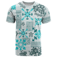 Hawaii Tapa Tribal T Shirt With Hawaiian Quilt Pattern Aqua - Wonder Print Shop