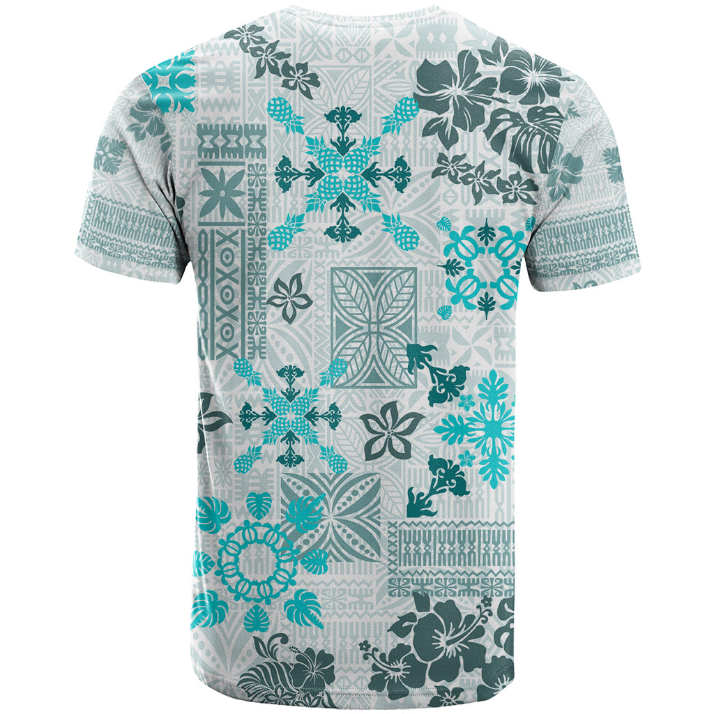 Hawaii Tapa Tribal T Shirt With Hawaiian Quilt Pattern Aqua - Wonder Print Shop