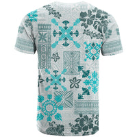 Hawaii Tapa Tribal T Shirt With Hawaiian Quilt Pattern Aqua - Wonder Print Shop