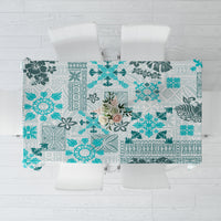 Hawaii Tapa Tribal Tablecloth With Hawaiian Quilt Pattern Aqua - Wonder Print Shop