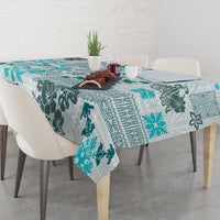 Hawaii Tapa Tribal Tablecloth With Hawaiian Quilt Pattern Aqua - Wonder Print Shop