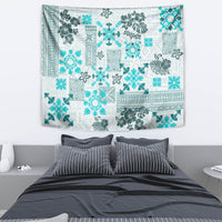 Hawaii Tapa Tribal Tapestry With Hawaiian Quilt Pattern Aqua - Wonder Print Shop