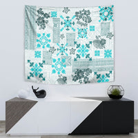 Hawaii Tapa Tribal Tapestry With Hawaiian Quilt Pattern Aqua - Wonder Print Shop