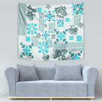 Hawaii Tapa Tribal Tapestry With Hawaiian Quilt Pattern Aqua - Wonder Print Shop