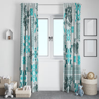 Hawaii Tapa Tribal Window Curtain With Hawaiian Quilt Pattern Aqua - Wonder Print Shop
