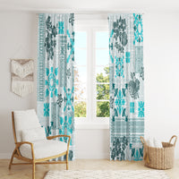 Hawaii Tapa Tribal Window Curtain With Hawaiian Quilt Pattern Aqua - Wonder Print Shop