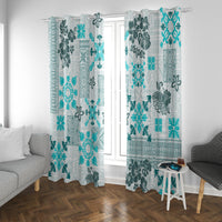 Hawaii Tapa Tribal Window Curtain With Hawaiian Quilt Pattern Aqua - Wonder Print Shop