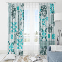 Hawaii Tapa Tribal Window Curtain With Hawaiian Quilt Pattern Aqua - Wonder Print Shop