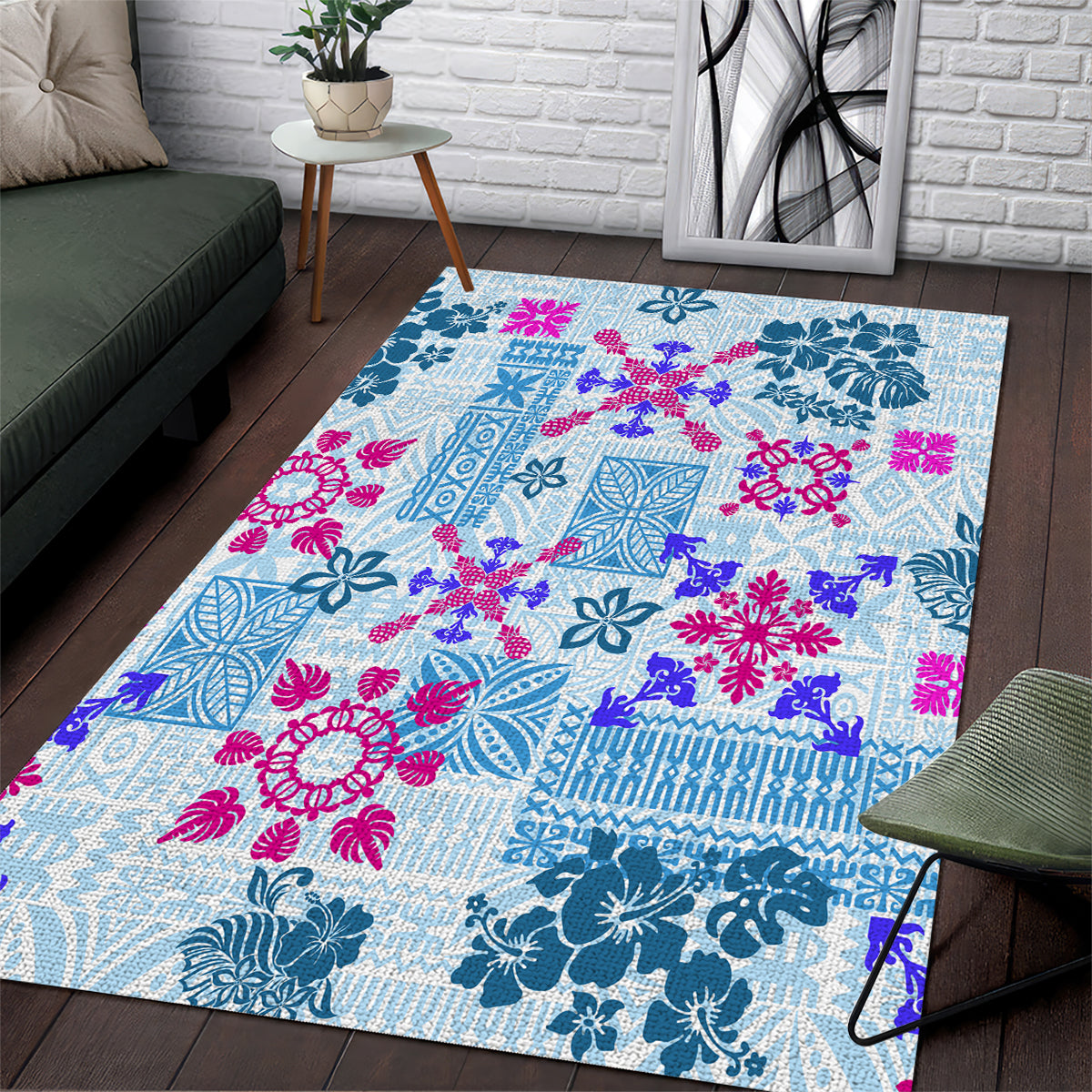 Hawaii Tapa Tribal Area Rug With Hawaiian Quilt Pattern Blue LT9 - Wonder Print Shop