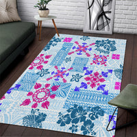 Hawaii Tapa Tribal Area Rug With Hawaiian Quilt Pattern Blue LT9 - Wonder Print Shop